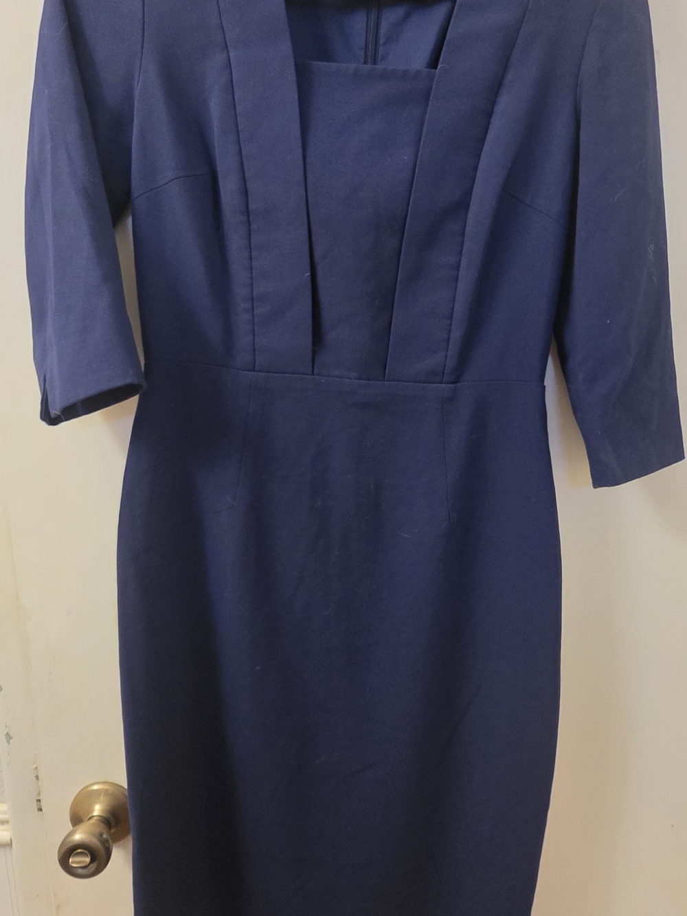ANTONIO MELANI Navy Square-Neck Midi Sheath Dress